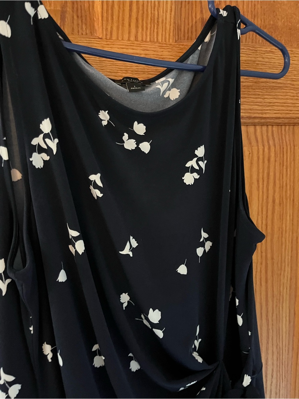 Ann Taylor Factory Navy Tank with White Floral Print and Side Twist